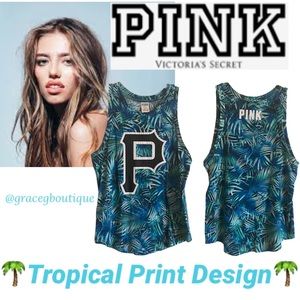 PINK Victoria’s Secret P Tropical Print Palm Leaves Tank Top 5th & Ocean Collab